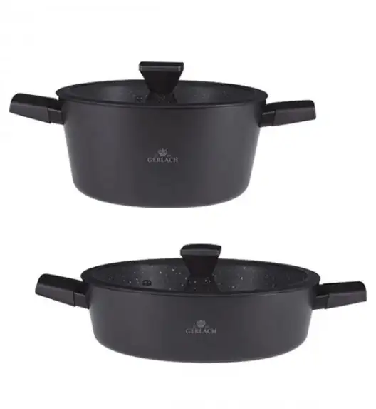 GERLACH GRANITEX Komplet garnków 24 + 28 cm z pokrywką 4,4 L / 4 elementy / powłoka ILAG Granitec® / indukcja