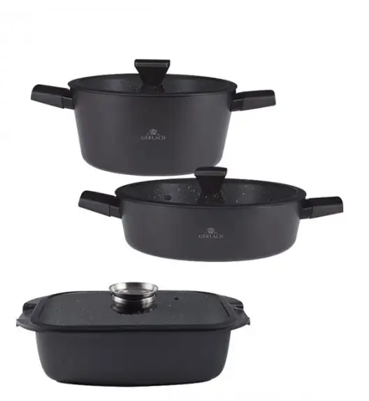 GERLACH GRANITEX Komplet garnków 24 + 28 cm z pokrywką 4,4 L + brytfanna 32 cm / 6 elementów / powłoka ILAG Granitec® / indukcja