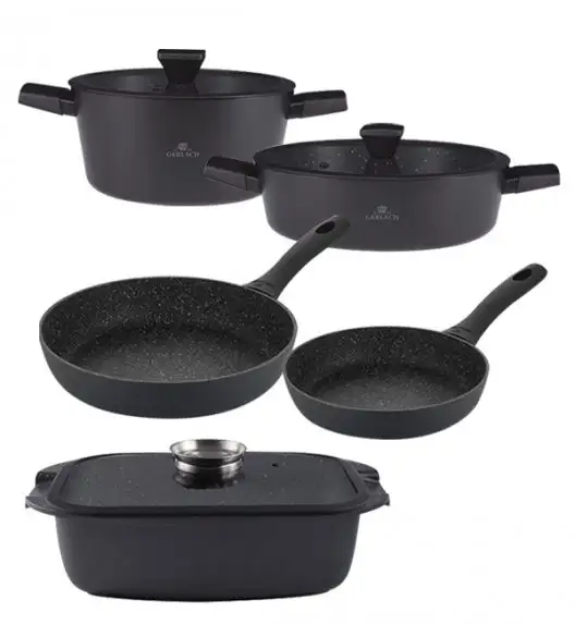 GERLACH GRANITEX Komplet garnków 24 + 28 cm z pokrywką 4,4 l + brytfanna 32 cm + patelnia 20, 28 cm / powłoka ILAG Granitec®  / indukcja