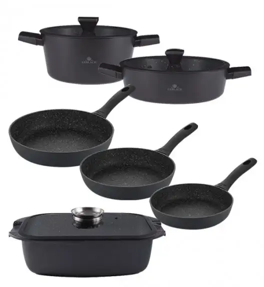 GERLACH GRANITEX Komplet garnków 24 + 28 cm z pokrywką 4,4 L + brytfanna 32 cm + patelnia 20, 24, 28 cm / powłoka ILAG Granitec®  / indukcja