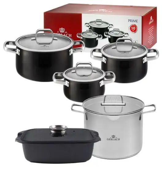 GERLACH PRIME Komplet Garnki z pokrywkami 6 el + Garnek 7 l Gerlach Ambiente + Brytfanna 32 cm Gerlach Granitex