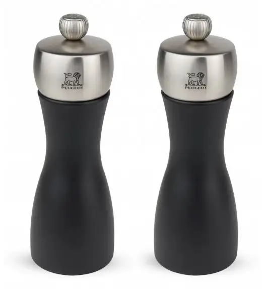 PEUGEOT FIDJI Komplet młynków do soli i pieprzu 15 cm / czarny mat / drewno + stal nierdzewna