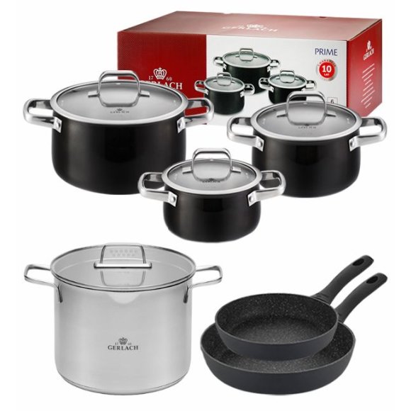 GERLACH PRIME Komplet Garnki z pokrywkami 6 el + patelnie Gerlach Granitex 20, 28 cm + Garnek 7 l Gerlach Ambiente