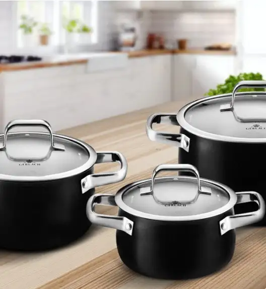 GERLACH PRIME Komplet Garnki z pokrywkami 6 el + patelnie Gerlach Granitex 20, 28 cm + Garnek 7 l Gerlach Ambiente + Gerlach Granitex Brytfanna 32 cm 