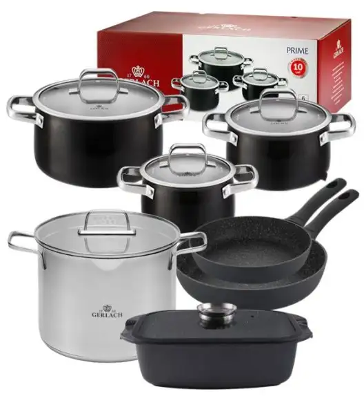 GERLACH PRIME Komplet Garnki z pokrywkami 6 el + patelnie Gerlach Granitex 20, 28 cm + Garnek 7 l Gerlach Ambiente + Gerlach Granitex Brytfanna 32 cm 