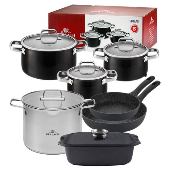 GERLACH PRIME Komplet Garnki z pokrywkami 6 el + patelnie Gerlach Granitex 20, 28 cm + Garnek 7 l Gerlach Ambiente + Gerlach Granitex Brytfanna 32 cm 
