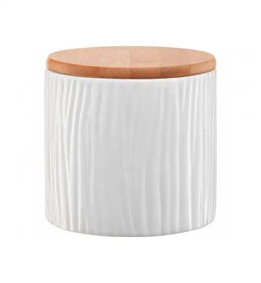 AMBITION TUVO Pojemnik z wytłoczeniami z bambusową pokrywką 670 ml / biały / ceramika