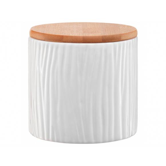 AMBITION TUVO Pojemnik z wytłoczeniami z bambusową pokrywką 670 ml / biały / ceramika