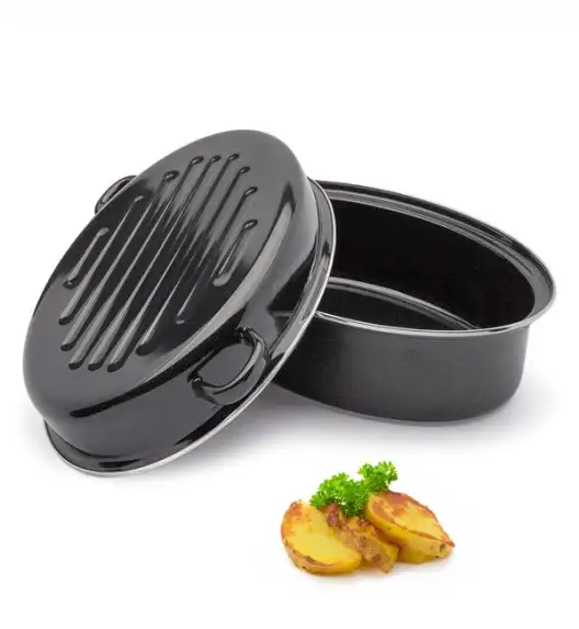 TADAR Brytfanna owalna z okuciem i grillem 5,5 L / czarna / emaliowana / stal węglowa