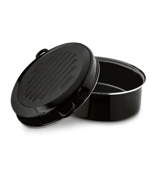 TADAR Brytfanna owalna z okuciem i grillem 6,5 L / czarna / emaliowana / stal węglowa