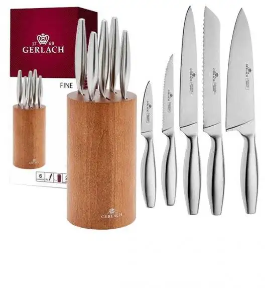 GERLACH FINE Komplet 5 noży w bloku / 6 el / drewno bukowe