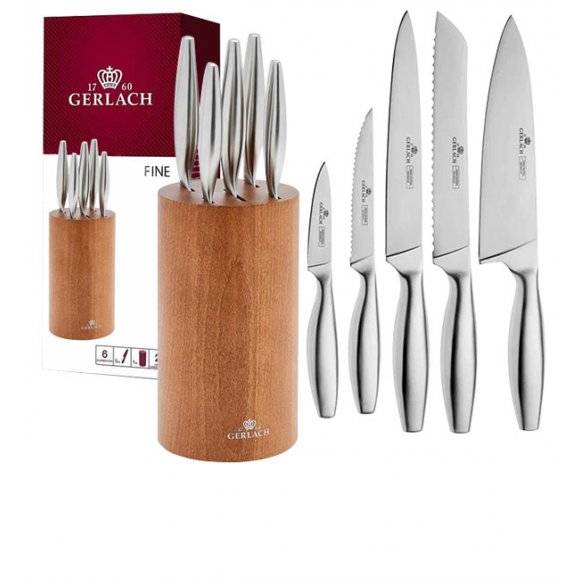 GERLACH FINE Komplet 5 noży w bloku / 6 el / drewno bukowe