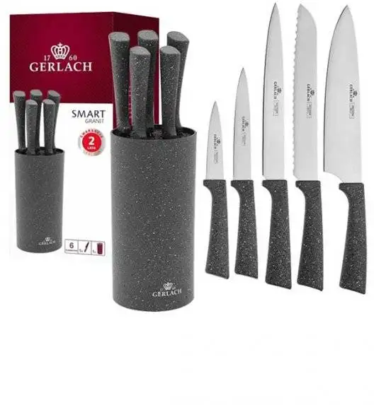 GERLACH SMART GRANIT Komplet 5 noży w bloku / 6 el / antypoślizgowa rękojeść