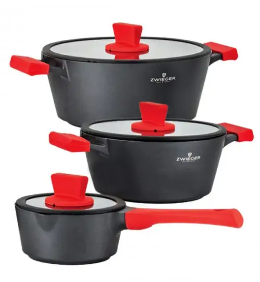 ZWIEGER OBSIDIAN Komplet garnków z pokrywkami 1l, 3l, 5l/ GREBLON C3+