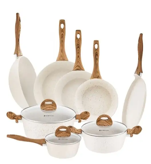 AMBITION NATURE Komplet Garnki z pokrywkami 6 el + Patelnie Nature 20, 24, 28 cm + patelnia naleśnikowa 28 cm + wok 26 cm