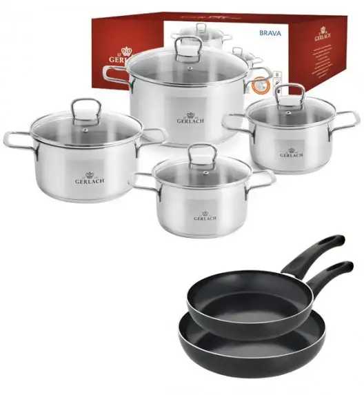 GERLACH BRAVA Komplet Garnki z pokrywkami 8 el + patelnie Gerlach Initial 24, 28 cm