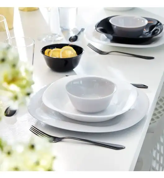 LUMINARC CARINE Serwis obiadowy dla 6 osób / 18 elementów / szkło hartowane / biało-szara