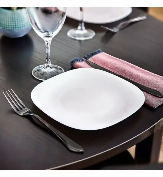 LUMINARC CARINE Serwis obiadowy dla 6 osób / 18 elementów / szkło hartowane / biało-szara