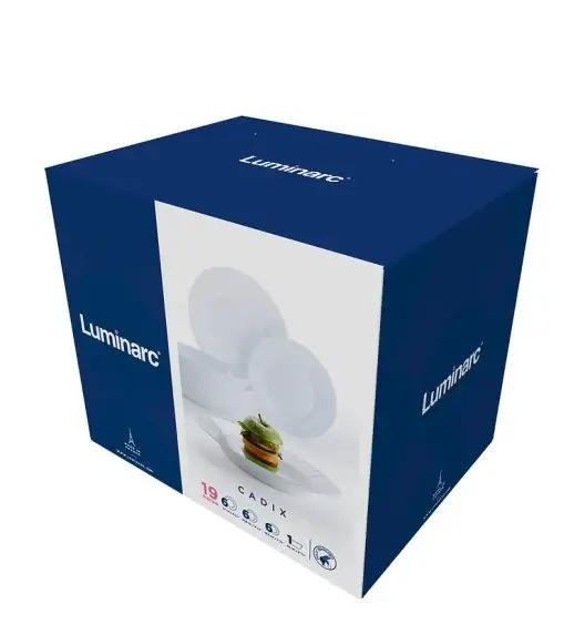 LUMINARC CADIX Komplet obiadowy 19 el dla 6 os z talerzem głębokim / Szkło hartowane