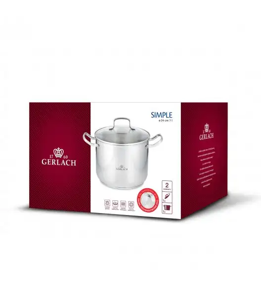 GERLACH SIMPLE Komplet Garnki z pokrywkami 9 el + Garnek Ambiente 7 L + Patelnie Natur 20, 28 cm 