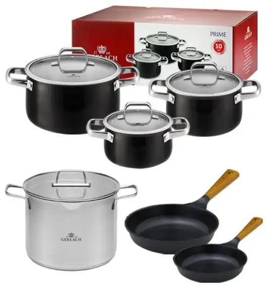 GERLACH PRIME Komplet Garnki z pokrywkami 6 el + Gerlach Ambiente Garnek 7 l + patelnie Gerlach Natur 28, 20 cm
