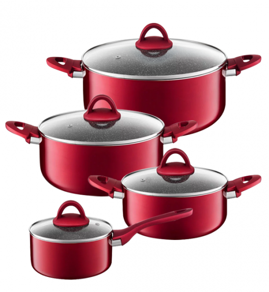 AMBITION JASPER Komplet garnków z pokrywkami 8el (16, 20, 24, 28) cm / nieprzywierająca powłoka / indukcja