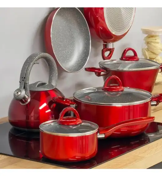 AMBITION JASPER Komplet garnków z pokrywkami 8 el (16, 20, 24, 28) cm + patelnie (20, 24, 28) cm / nieprzywierająca powłoka / indukcja