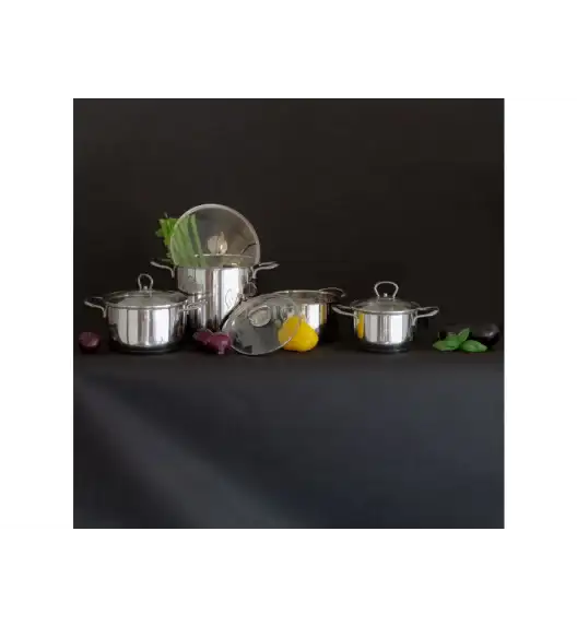 WYPRZEDAŻ! AMBITION DALLAS Komplet garnków z pokrywkami 8 el / stal nierdzewna / 68793