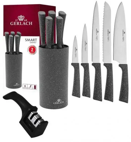 GERLACH SMART GRANIT Komplet 5 noży w bloku + ostrzałka 2w1 