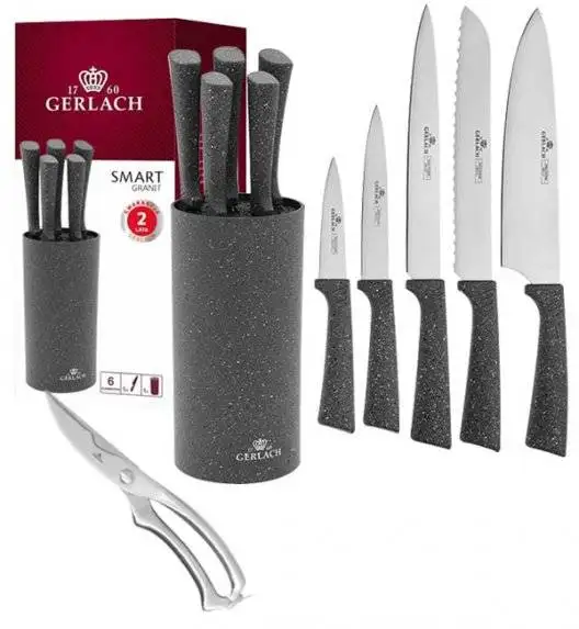 GERLACH SMART GRANIT Komplet 5 noży w bloku + nożyce do drobiu
