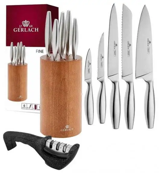 GERLACH FINE Komplet 5 noży w bloku + ostrzałka 3w1 Gerlach Granitex