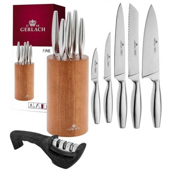 GERLACH FINE Komplet 5 noży w bloku + ostrzałka 3w1 Gerlach Granitex