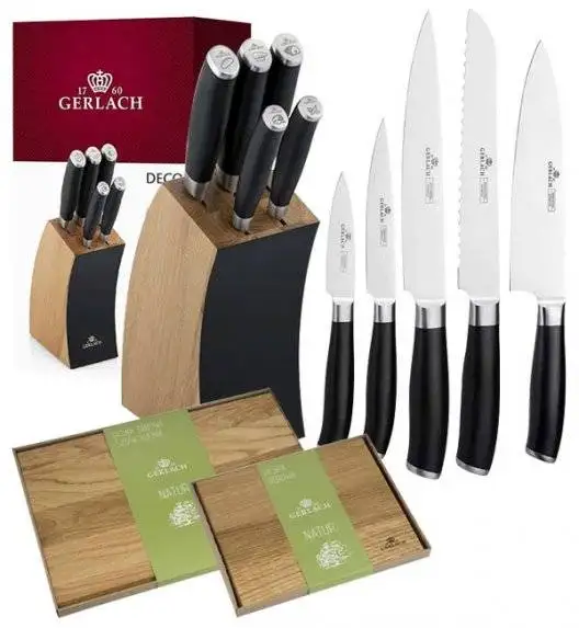 ​GERLACH DECO BLACK Komplet 5 noży w bloku + komplet desek dębowych