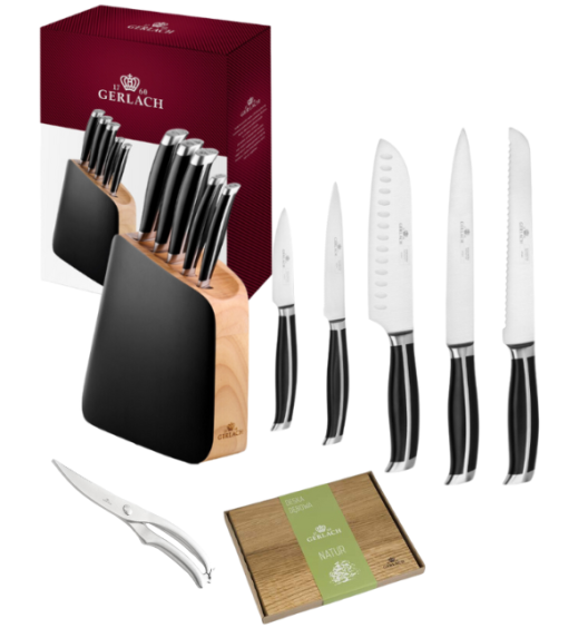 GERLACH LOFT Komplet 5 noży w bloku + nożyce do drobiu + deska dębowa
