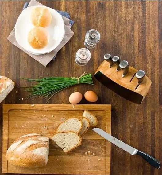 GERLACH LOFT Komplet 5 noży w bloku + ostrzałka 2w1 + komplet desek dębowych