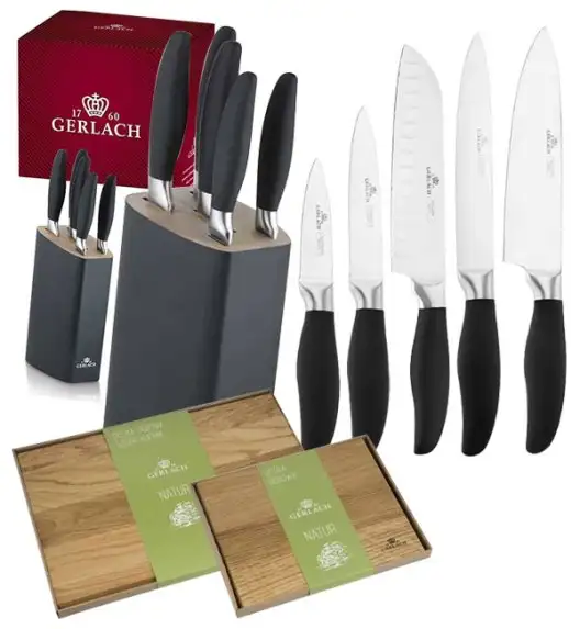 GERLACH STYLE Komplet 5 noży w bloku + komplet desek dębowych
