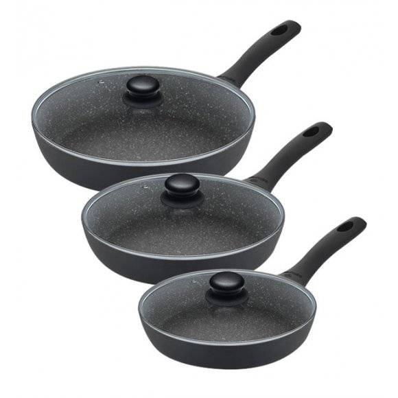 GERLACH GRANITEX Zestaw patelni z powłoką ceramiczną ILAG XERA DUR 2, 20, 24, 28 cm z pokrywkami / 6 elementów / aluminium