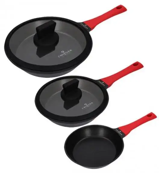 ZWIEGER OBSIDIAN Komplet patelni 20, 24, 28 cm + pokrywka 24, 28 cm / powłoka GREBLON non- stick/