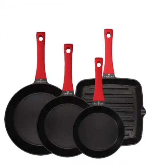 ZWIEGER OBSIDIAN Komplet patelni 20, 24, 28 cm + patelnia grillowa 28 cm / powłoka GREBLON non- stick