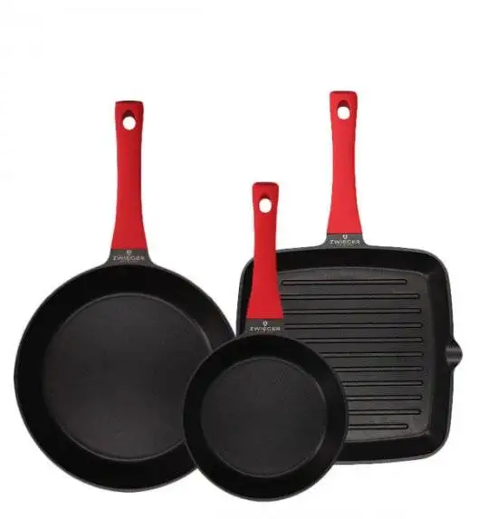 ZWIEGER OBSIDIAN Komplet patelni 20,28 cm + patelnia grillowa 28 cm / powłoka GREBLON non- stick