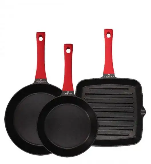 ZWIEGER OBSIDIAN Komplet patelni 24,28 cm + patelnia grillowa 28 cm / powłoka GREBLON non- stick