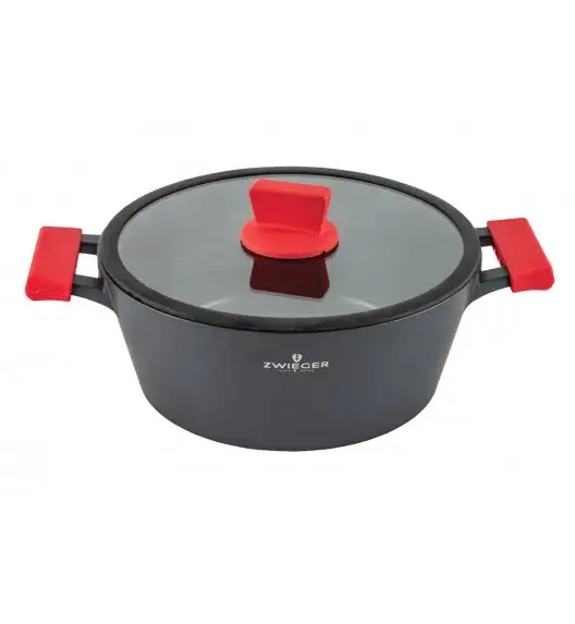 ZWIEGER OBSIDIAN Komplet garnków z pokrywkami 6 el+ patelnie Zwieger Obsidian 20, 24, 28cm + grillowa 28 cm