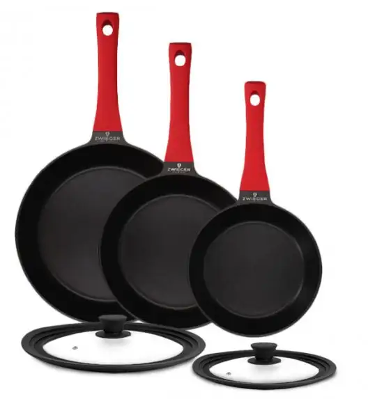 ZWIEGER OBSIDIAN Komplet patelni 20, 24, 28 cm + pokrywki TADAR / powłoka GREBLON non-stick