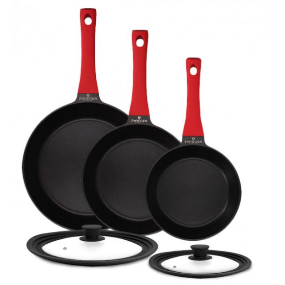 ZWIEGER OBSIDIAN Komplet patelni 20, 24, 28 cm + pokrywki TADAR / powłoka GREBLON non-stick