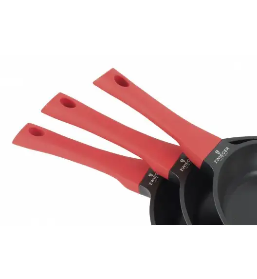 ZWIEGER OBSIDIAN Komplet patelni 20, 24, 28 cm + pokrywki TADAR / powłoka GREBLON non-stick