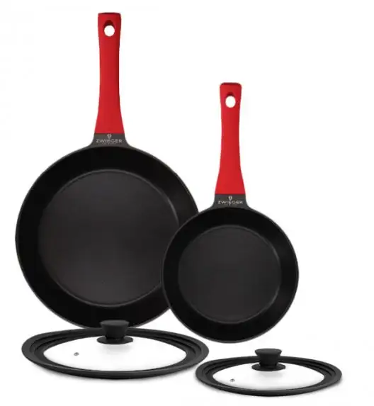ZWIEGER OBSIDIAN Komplet patelni 20, 28 cm + pokrywki TADAR / powłoka GREBLON non- stick