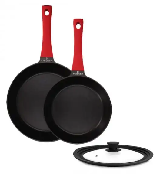 ZWIEGER OBSIDIAN Komplet patelni 24, 28 cm + pokrywka TADAR / powłoka GREBLON non-stick