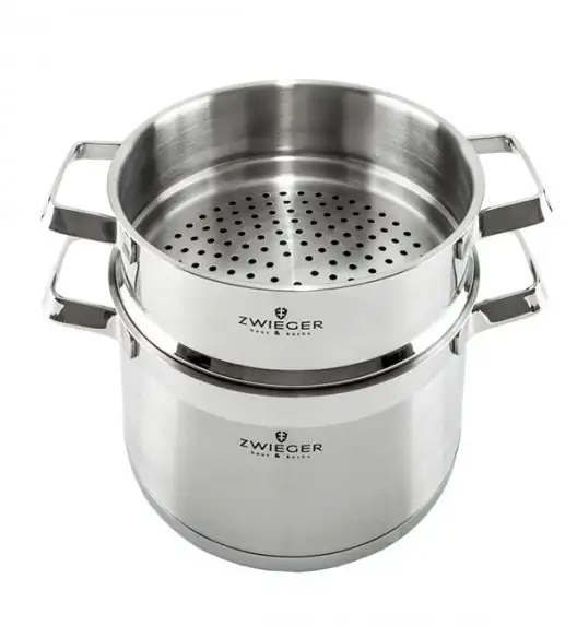 ZWIEGER KLASSIKER Komplet garnków z pokrywkami 11 el / stal nierdzewna SS 304 + Patelnie Obsidian 20, 24, 28 cm