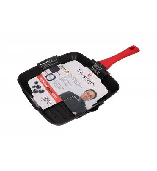 ZWIEGER KLASSIKER Komplet garnków z pokrywkami 11 el / stal nierdzewna SS 304 + Patelnie Obsidian 20, 28 cm + patelnia grillowa 28 cm