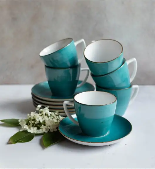 LUBIANA BOSS 6630L Komplet Filiżanka 350 ml + spodek / 6 os / 12 el / morski / porcelana ręcznie malowana